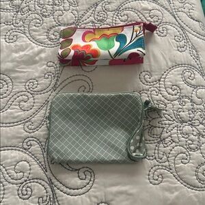 Two cosmetic bags 1)Green and 2)flowered patterned Women's Bags